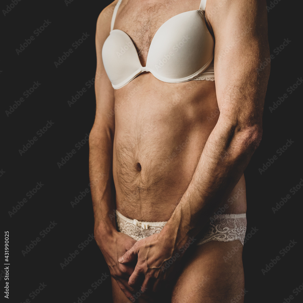 Young homosexual man posing in womens bra and panties Stock Photo Adobe Stock pic