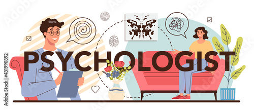 Psychologist typographic header. Mental health diagnostic. Doctor treating