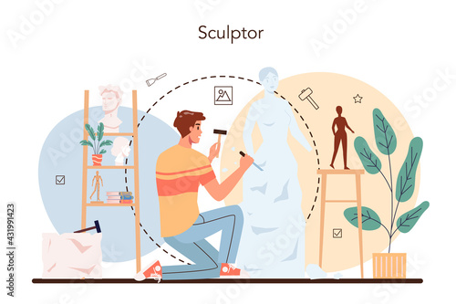Professional sculptor concept. Creating sculpture of the marble