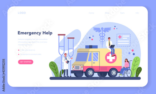 Traumatologist web banner or landing page. Injured limb, broken