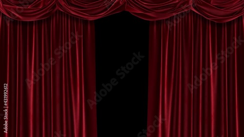 Animation of a red velvet curtain, including a black and white mask, to create a transparent background. High-quality 4K animation.
