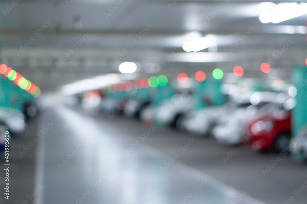 A blur of a car park inside the building