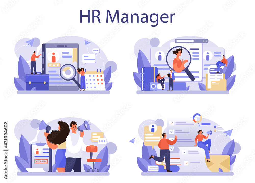 Human resources concept set. Idea of recruitment and job management.