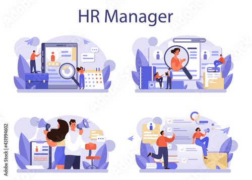 Human resources concept set. Idea of recruitment and job management. © inspiring.team