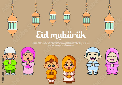 Cute Couple Muslim Kids, The Cute Two Muslim Kids Praying, two cute kids smile and happy vector illustration