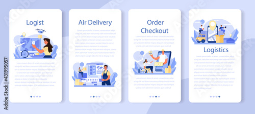 Logistic and delivery service mobile application banner set. photo