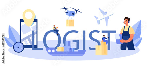 Logist typographic header. Idea of transportation and distribution