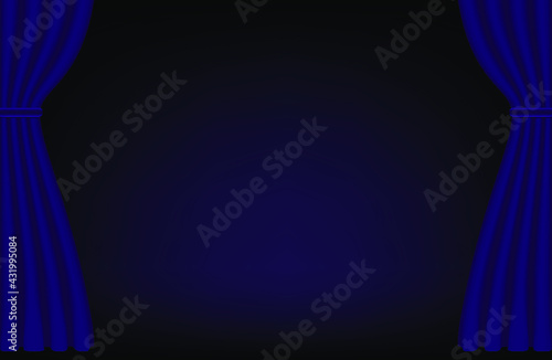 Ilustración de fondo azul obscuro con cortinas 