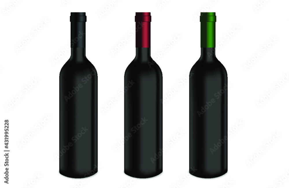 Tres botellas de vino con manga de diferente color Tres botellas de vino con manga de diferente color