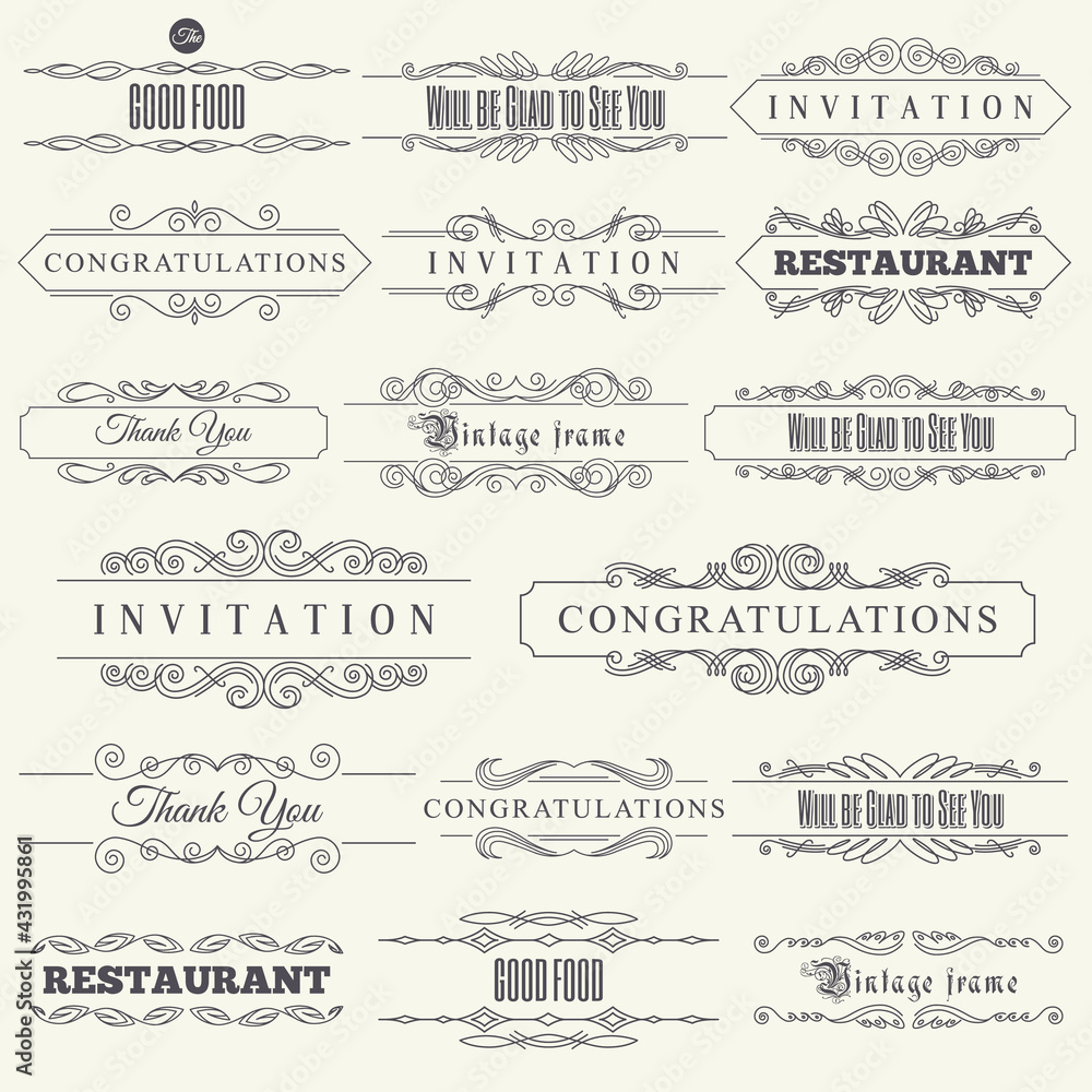 Calligraphic design elements. Elegant collection of hand drawn swirls for your design. Page decorations. Swirl, scroll and flourishes dividers. Set of text delimiters. Premium quality Calligraphic design elements. Elegant collection of hand drawn swirls for your design. Page decorations. Swirl, scroll and flourishes dividers. Set of text delimiters. Premium quality