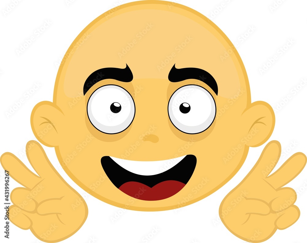 Vector illustration of emoticon of the face of a yellow bald person, making a gesture with his hands of the symbol of peace and love Vector illustration of emoticon of the face of a yellow bald person, making a gesture with his hands of the symbol of peace and love
