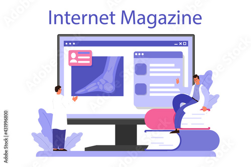 Radiologist online service or platform set. Doctor examing X-ray image