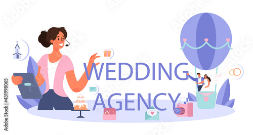 Wedding agency typographic header. Professional organizer planning wedding event