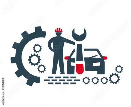 Vector icons, logos for car repair and maintenance and other repair work. Car service.	
