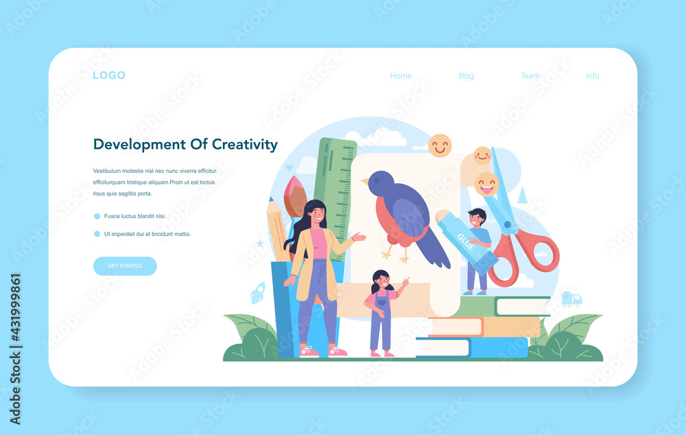 Nursery teacher web banner or landing page. Professional nany and children Nursery teacher web banner or landing page. Professional nany and children