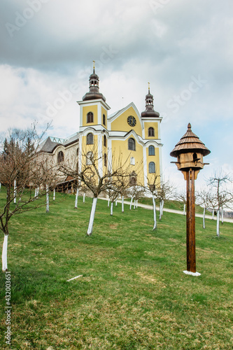 Rebuilt Church of the Assumption of the Virgin Mary in Neratov, Orlicke Mountains, Czech Republic.Important place of pilgrimage, has spectacular glass roof.Place with unique spiritual atmosphere photo