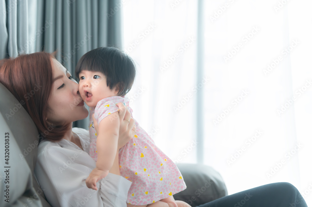 Mother and daughter newborn in home,Happy time of family,Single mom concept,Concept mother day Mother and daughter newborn in home,Happy time of family,Single mom concept,Concept mother day