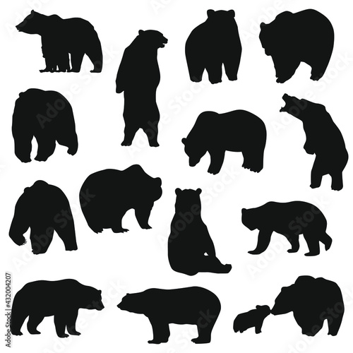 Bear Illustration Clip Art Design Scene. Mountain Animal Collection Silhouettes Icon Animal Vector.