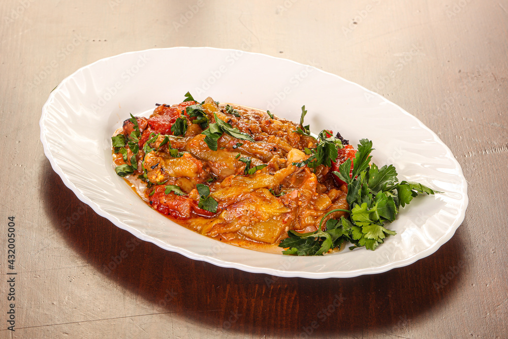 Caucasian traditional Mangal salad with vegetables Caucasian traditional Mangal salad with vegetables