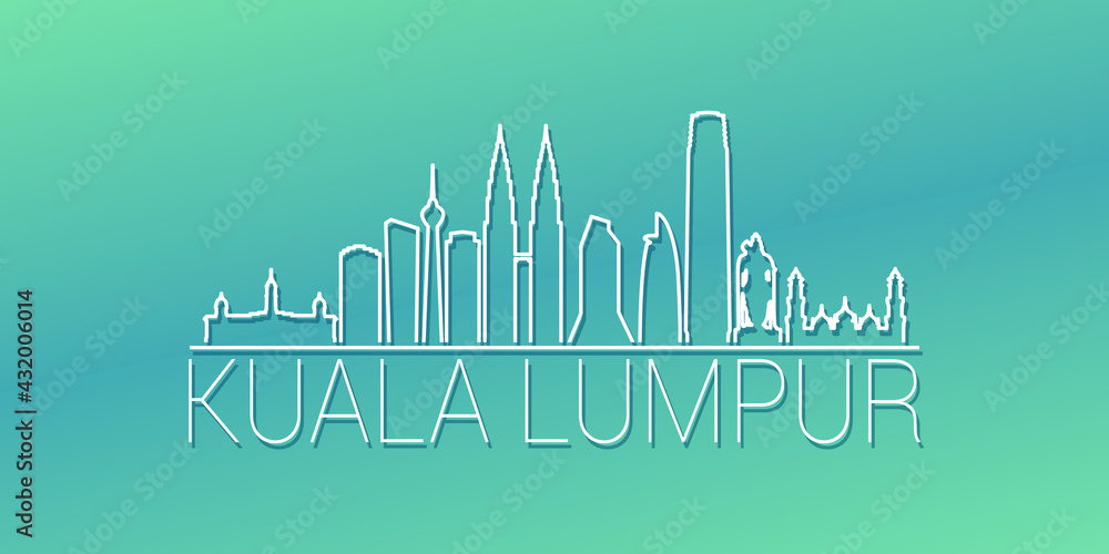 Kuala Lumpur, Federal Territory of Kuala Lumpur, Malaysia Skyline Linear Design. Flat City Illustration Minimal Clip Art. Background Gradient Travel Vector Icon.