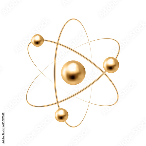Stampa su tela Gold atom isolated on white background