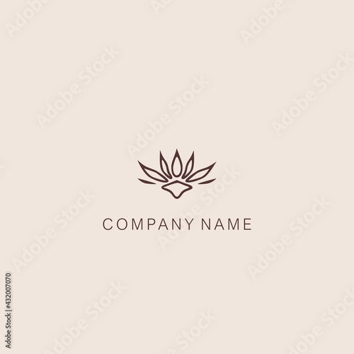 Simple  minimalistic  stylized lotus flower symbol or logo  composed of several elements. Made with a curved contour line.
