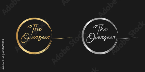 Golden Calligraphy 99 name of Allah. phrase the Overseer. isolated circle brush.