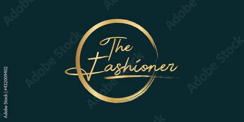 Golden Calligraphy 99 name of Allah. phrase The Fashioner . isolated circle brush.