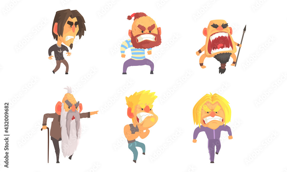 Angry and Exasperated Man Character Shouting and Yelling Vector Set Angry and Exasperated Man Character Shouting and Yelling Vector Set