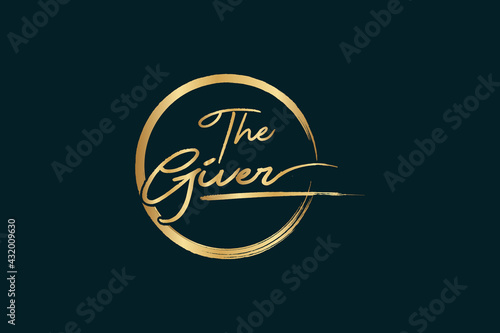 Golden Calligraphy 99 name of Allah. phrase The Giver's . isolated circle brush.