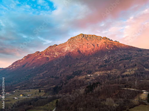 The mountain Dolada in the sunset light in Dolomites Alps near the village Mazzucchi  province of Belluno