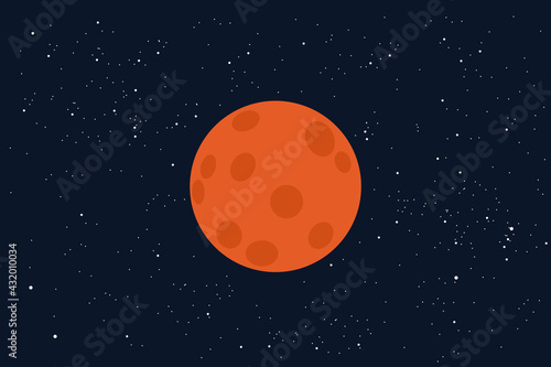 Mars - red and orange planet in cosmos, space and universe. Vector illustration.