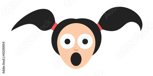 Young girl and woman with little braid and pigtail is screaming, shouting and yelling. Vector illustration isolated on white.