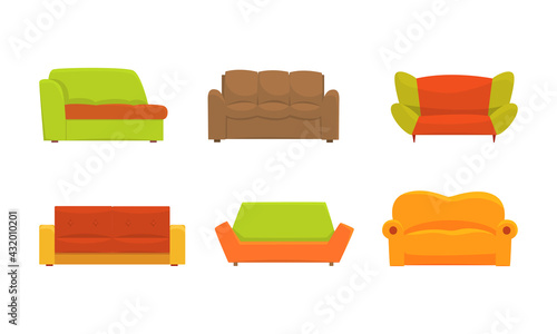 Couch or Sofa as Piece of Furniture for Seating Vector Set