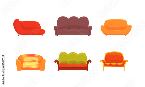 Couch or Sofa as Piece of Furniture for Seating Vector Set