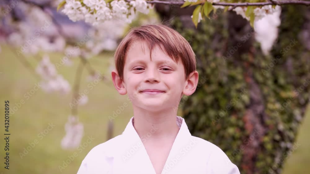 Portrait of the happy child with the chimono. Young karateka Portrait of the happy child with the chimono. Young karateka