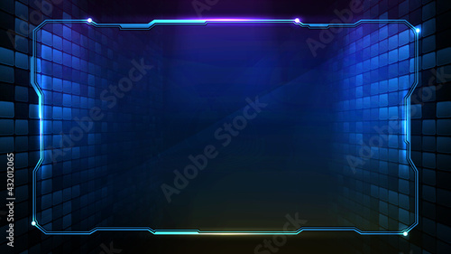 abstract futuristic background of blue glowing technology sci fi frame hud ui