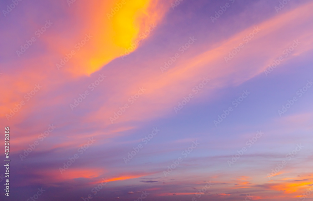 Colorful sunset sky over the sea in twilight time.