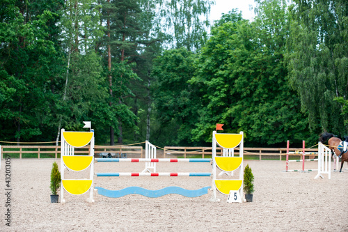 Horse juming show poles at the empty jumping arena
