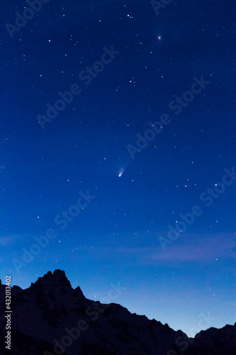 Teewinot lies below Comet Pan-STARRS and the Andromeda Galaxy in late March of 2013. photo