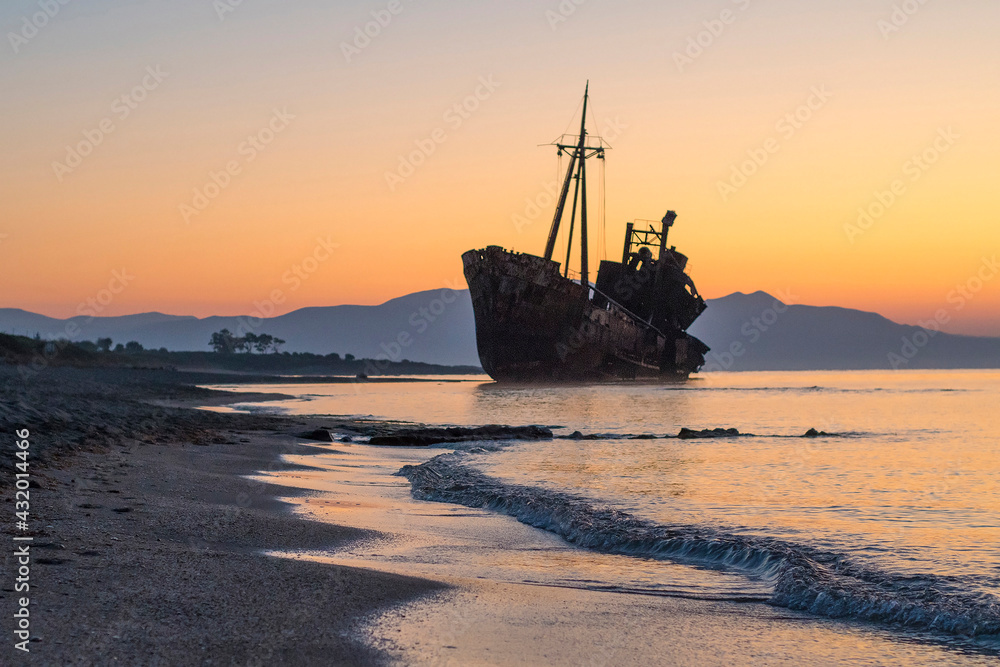 Shipwreck 'Dimitrios' at the Mediterranean coast in Gythion, Peloponnese, Greece Shipwreck 'Dimitrios' at the Mediterranean coast in Gythion, Peloponnese, Greece