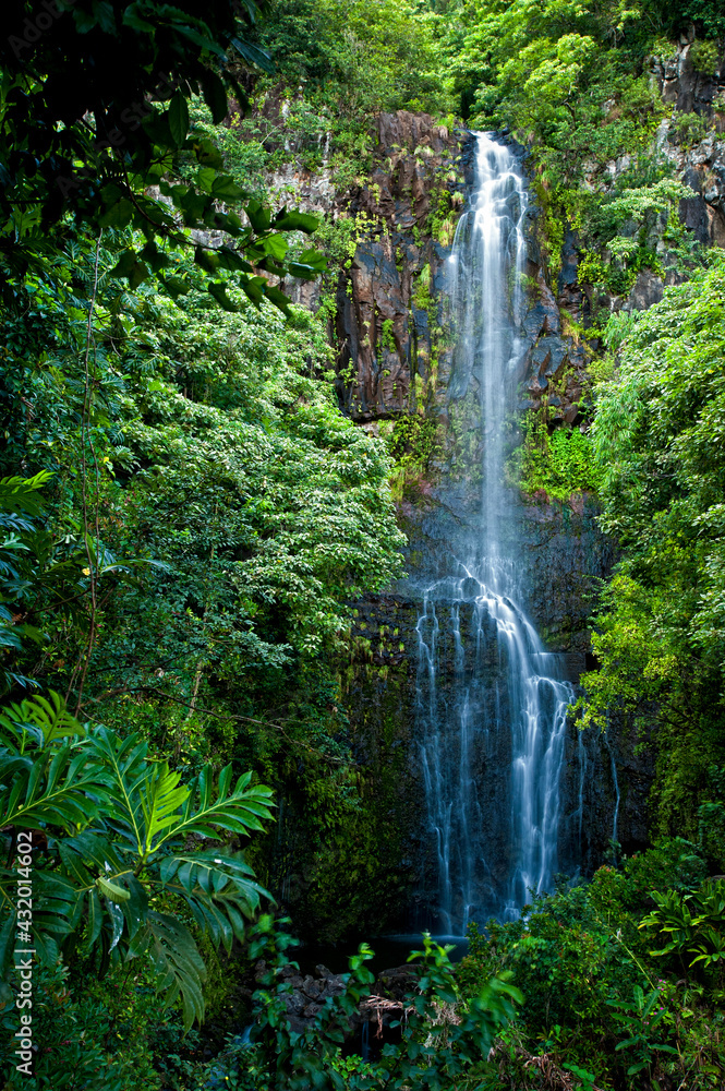 Waterfall along the Hana Highway in the jungles of Maui, Hawaii Waterfall along the Hana Highway in the jungles of Maui, Hawaii