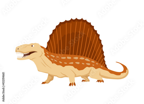 Dimetrodon dinosaur flat icon. Colored isolated prehistoric reptile monster on white background. Vector cartoon dino animal