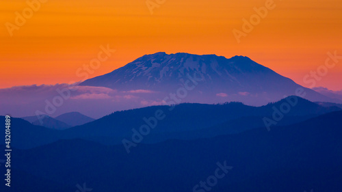 Silhouette of Mt St Helens at sunset photo