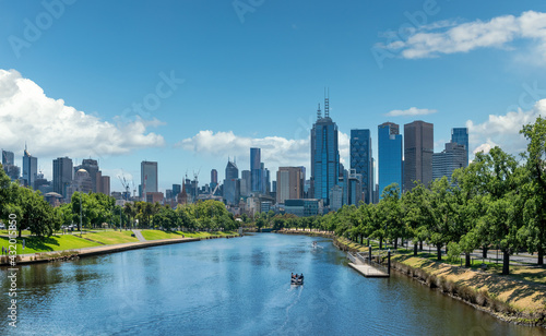Melbourne, Victoria, Australia- May 5th, 2021 - A view of the Yarra River and skyline of Melbourne, Victoria, Australia.