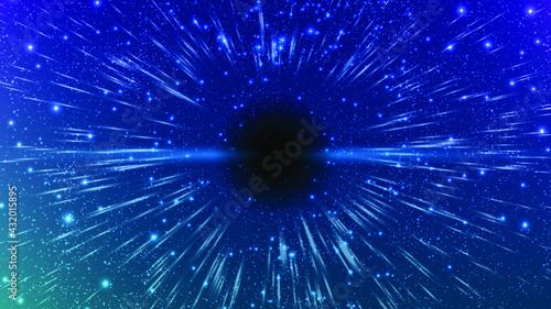 Vector illustration of faster than light (FTL) interstellar or intergalactic travel. Speed of light and hyperspace.