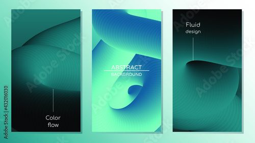 Abstract geometric teal vector background with 3d twisted liquid shape. Set of colorful design templates with fluid shapes.