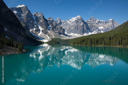 The Valley of the Ten peaks reflect on Moraine Lake in Banff National Park, Alberta, Canada photo