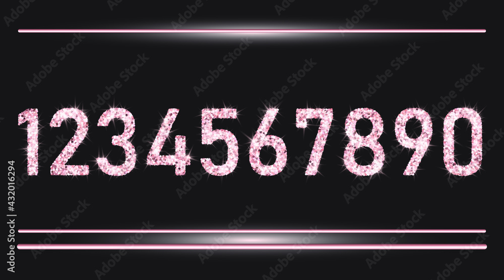 Realistic shining rose gold glitter numbers 1, 2, 3, 4, 5, 6, 7, 8, 9 ...