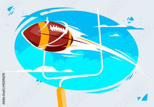 Vector illustration of a goal in American football, the ball flies into the football goal